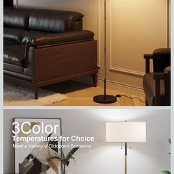 Karjoefar 2-Light Floor Lamp, Mid Century Floor Lamp with White Fabric Shade, Standing Lamp Tall Lamp for Living Room Bedroom, 3 Color Temperatures 9W