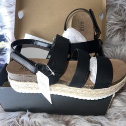 A.N.A Women Eliza Wedge Sandals Ana Carmine Black 8