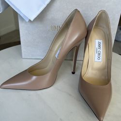 Brand New Jimmy Choo Anouk 120 Nude Leather Pumps 
