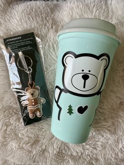 NEW STARBUCKS MEXICO EXCLUSIVE BEARISTA KEYCHAIN AND REUSABLE CUP
