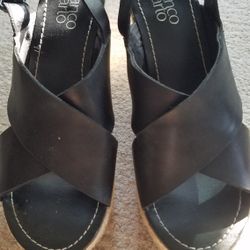 Womens Franco Sarto black Leather Wedge Sandal, Sz 8M