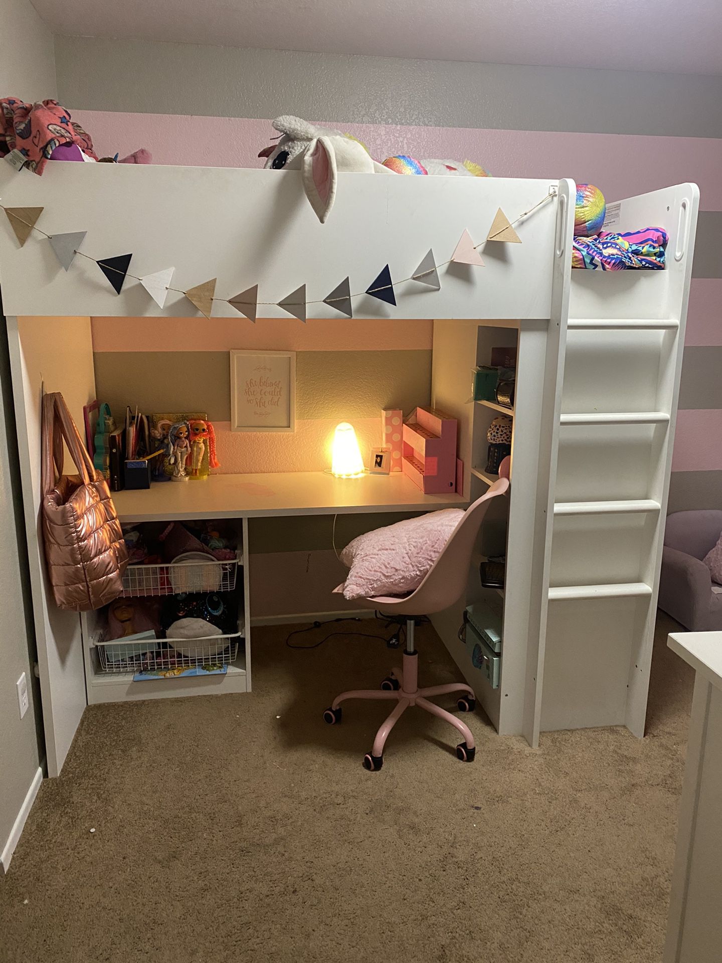 IKEA twin bunk bed with desk white