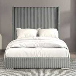 Brand New Grey Plush Grey Queen Bed Frame (Available In Eastern King)