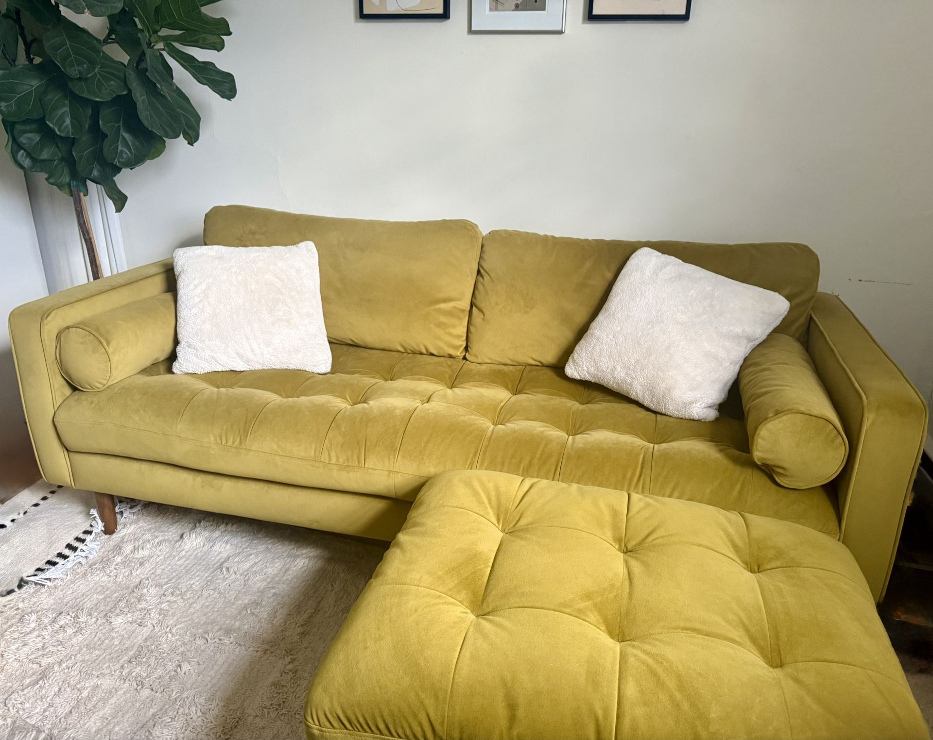 Mid Century Modern 3 Seater Couch And Ottoman