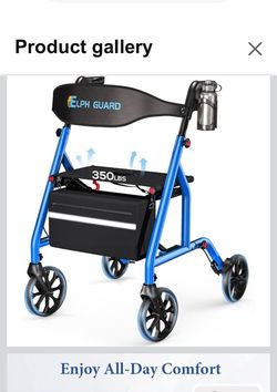 ELPHGUARD Walkers for Seniors with Seat, Foldable Rollator Walker with Seat and Brakes, 300 lb Capacity Rolling Walker, 7-Level Height Adjustable, Bac