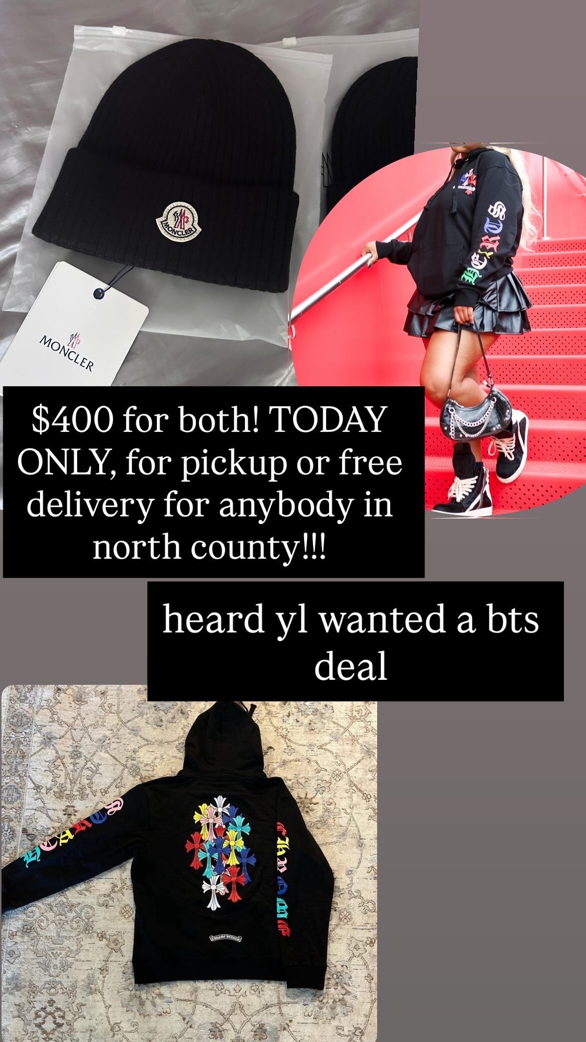 CHROME HEARTS HOODIE / WOOL MONCLER BEANIE