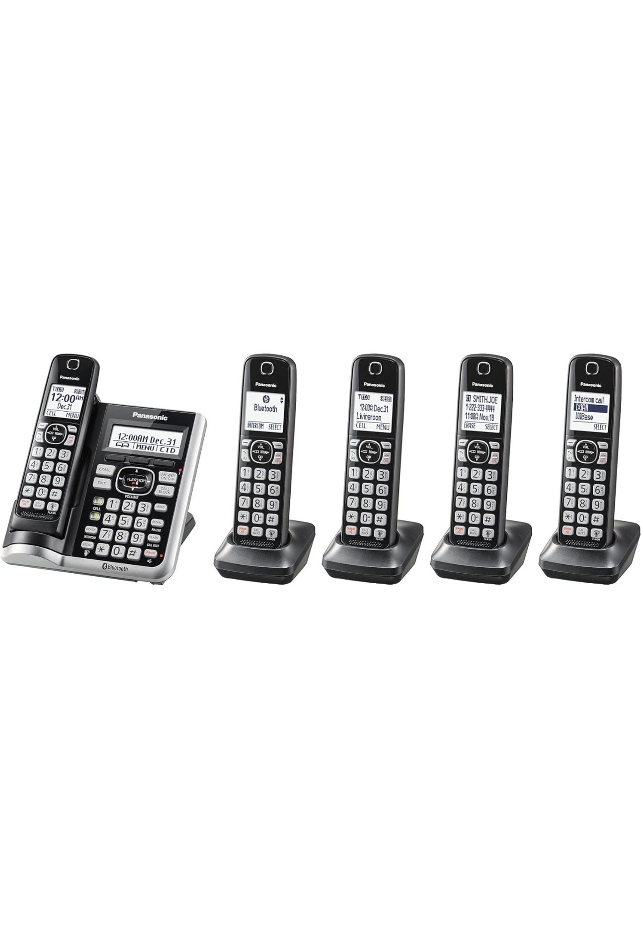 Panasonic Link2Cell Bluetooth Cordless Phone System with Voice Assistant, Call Block & Answering Machine, Battery Powered, Expandable Home Phone 