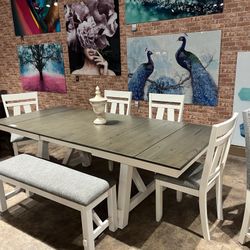 Beautiful Big Dining Table 4 Chairs And Bench