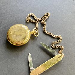 Watch  Chain & Knife Pocket  S/S  & Gold Filled