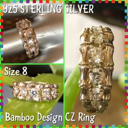 Clyde Duneier 925 Sterling Silver Bamboo Design CZ Ring 8
