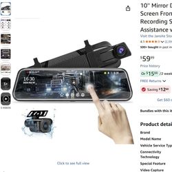 10” Mirro Dash Cam Night Vision - 1080FHD Full Touch Screen Front And Rear View