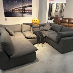 Gray Leather Modular Couch 