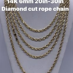 14K 6mm 20in-30in diamond cut rope chain. brand new.