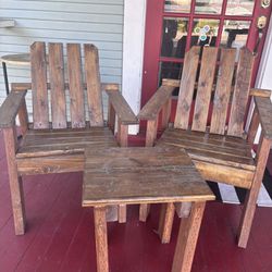 Handmade Wooden Adirondack Chairs And Table Set 