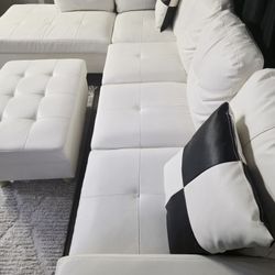 Faux Leather Sectional Couch.