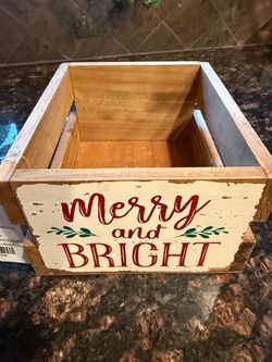 NWT Merry and Bright Wooden Holiday Box - Red and Green