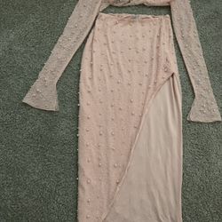 Oh Polly Blush Pink 2 Piece Dress  With Pearls