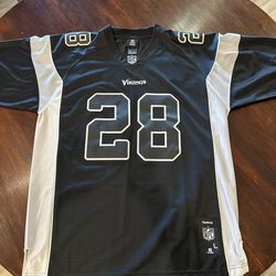Reebok NFL Adrian Peterson #28 Black And White Vikings Jersey Mens Size L