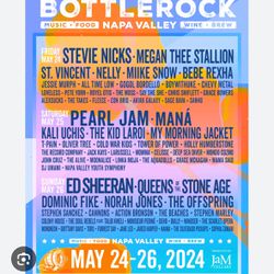 Bottle Rock festival 3 Day GA Passes 