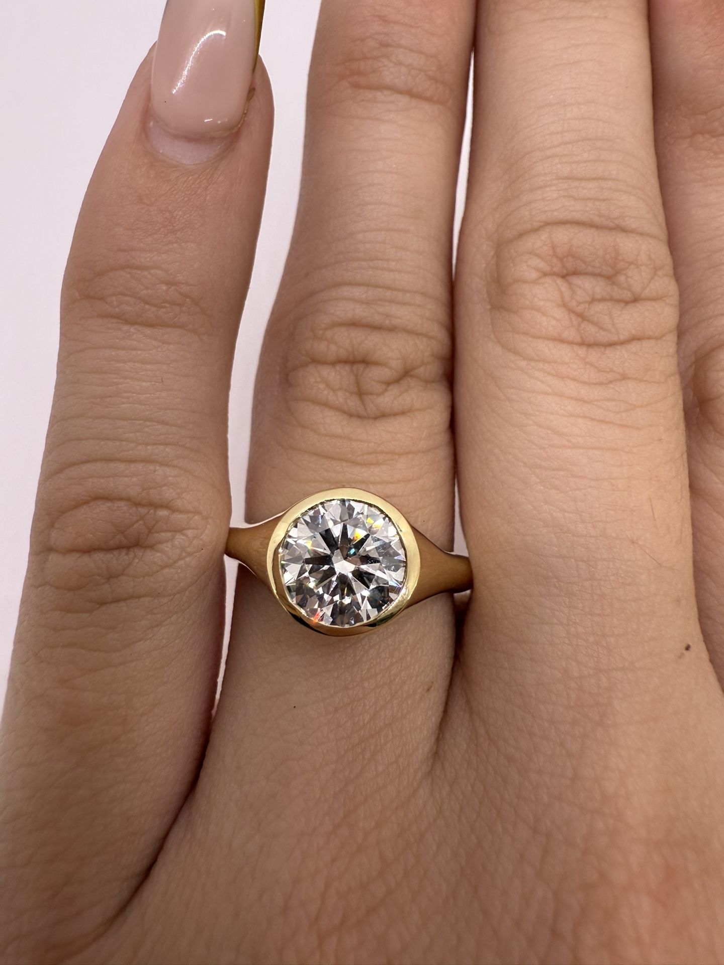 2.01 carat E VS1 round lab diamond bezel solitaire Engagement Ring 