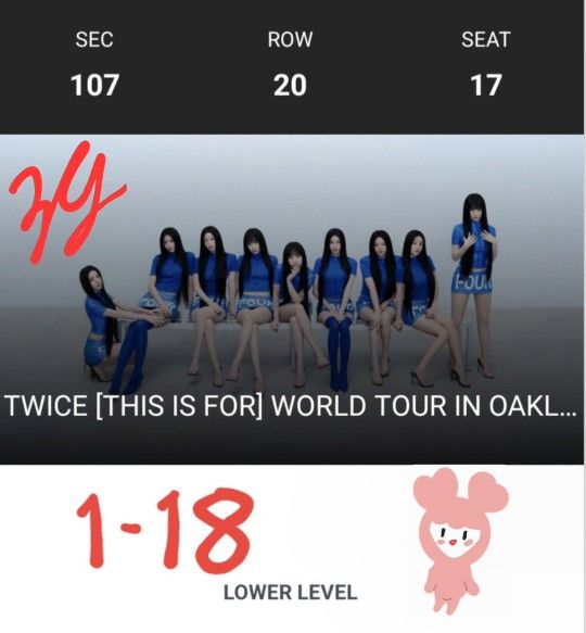 TWICE Tickets SEC 107 Row 20 Seats 17-20 - Oakland Arena 1.18