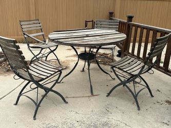 Wood and Iron Outdoor Patio Table & Chairs