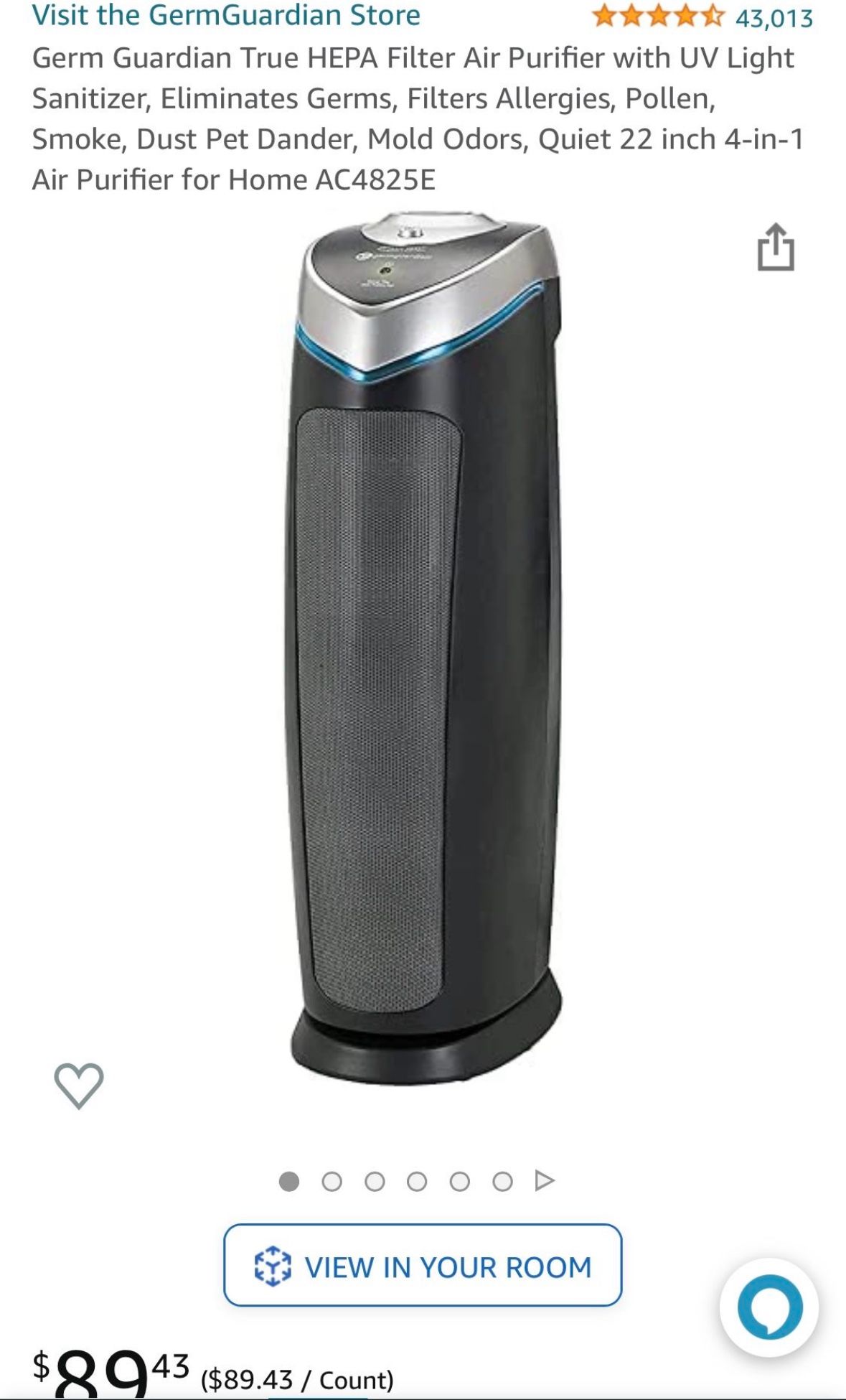 Germ Guardian HEPA Filter Air Purifier With UV sanitizer
