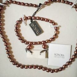 Honora Pearls Set In Copper NEW In Box