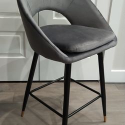 Dark Grey Velvet Gold Black Mid-Century Modern Art Deco Bar Counter Stool