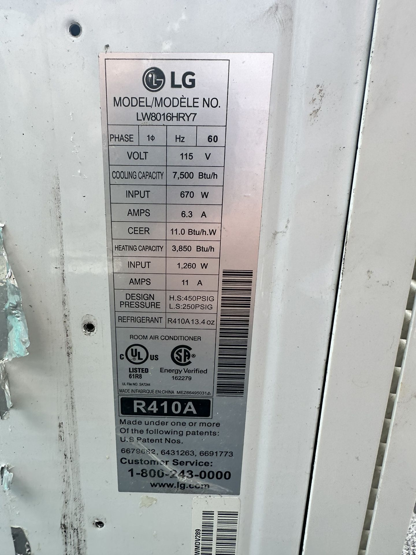 LG 7500BTU AC