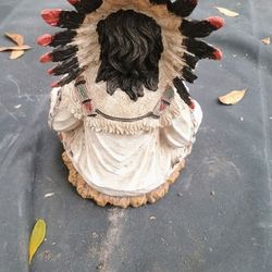 Indian Chief And Real Deer Head Skull With Decorated Art