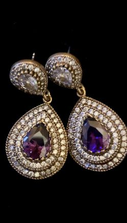 Amethyst Topaz Tear Drop Dangle Earrings