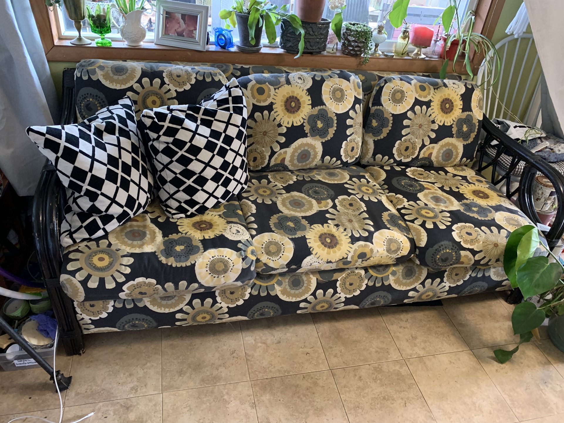 Vintage Black Rattan Sofa (Rare)