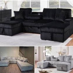 🤩CORDUROY SECTIONAL – PULL-OUT BED, STORAGE + MORE! 🔥 $975 – DELIVERY INCLUDED! 🔥  