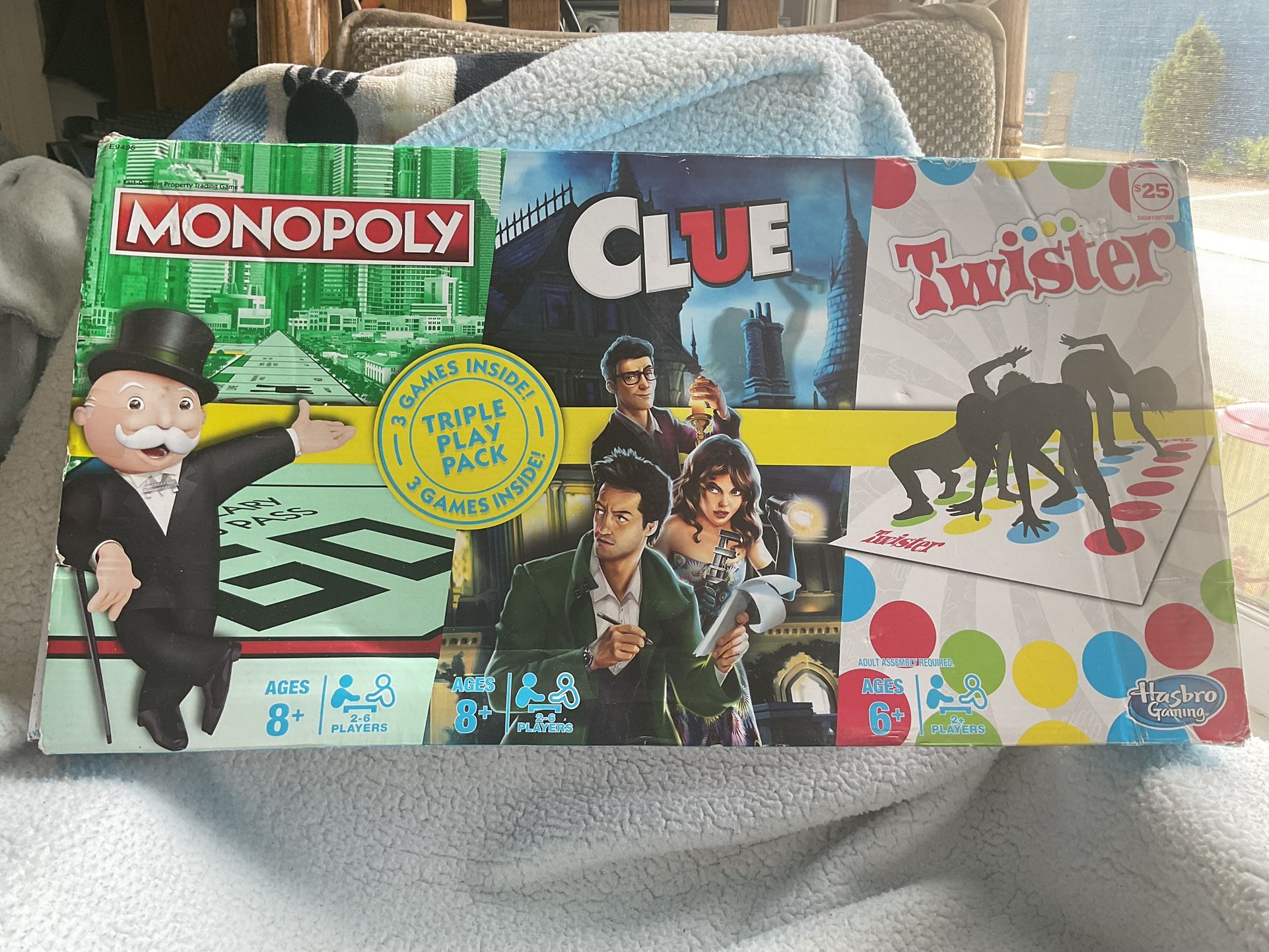 Hasbro MONOPOLY/CLUE/TWISTER Triple Play Pack of 3 Family Board Games