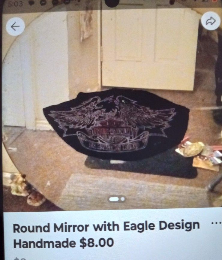 Oval Mirror Engraved Harley Davidson Logo On $15.00