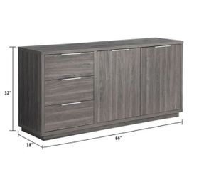 66"W Sideboard Cabinet Large Dining Server Cupboard Buffet Table w/ Two Doors w/ Three Drawers - Grey