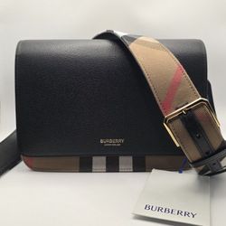 AUTH Burberry Women's Mackford Canvas Leather Crossbody Bag (contact info removed) MSRP $1790