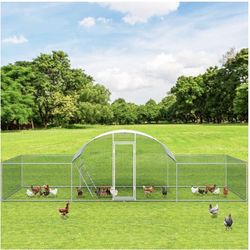 23ft Metal Chicken Coop, 3-Room Dome-Roof Poultry Pen, Large Hen Run Enclosure, Walk-in Galvanized Duck Rabbit Cage House, W/Chicken Ladder and Resist