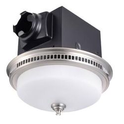 Decorative Round Brushed Nickel 110 CFM Ceiling Bathroom Exhaust Fan with LED Light Panel and Glass Globe