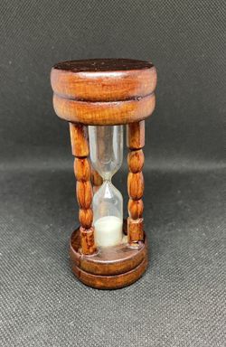 Vintage Antique Wood Hourglass White Sand ~3 Minute Kitchen Timer ~4" Tall Brown