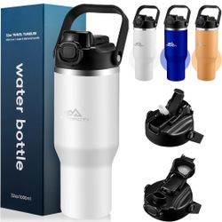 Stainless Steel Water Bottle Double-Walled Vacuum Insulated Tumbler 32 oz White