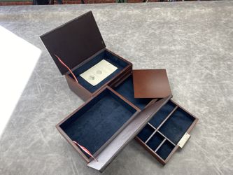 MANSFIELD MODULAR VALET WOOD & LEATHER JEWELRY BOX CHEST CASE