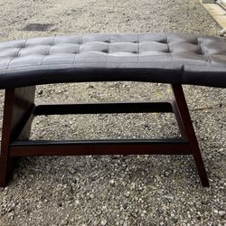 Black Tufted and Wooden  Bar Height Curved Dining Bench.  51 3/4” long  16 1/2” deep  29 1/2” tall  
