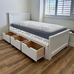 White Twin Bed With Drawers And Mattress 