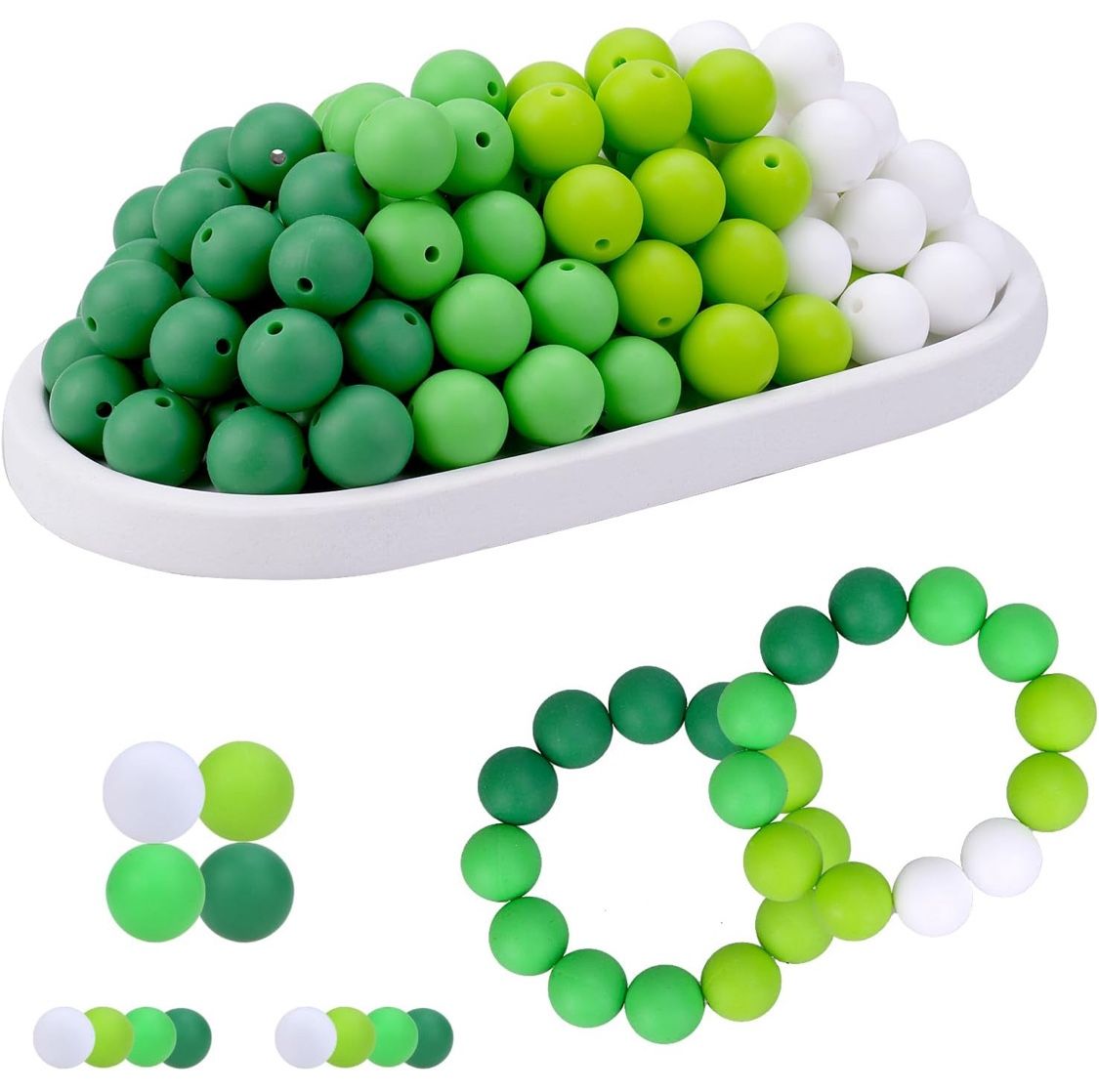NEW Silicone Beads Green And White For Crafts