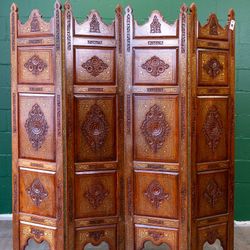 Persian Carved Floor Screen w/ Brass Inlay - Solid Wood - Delivery Available