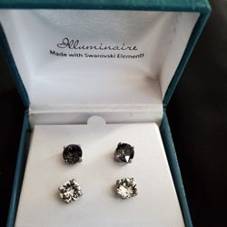Illuminaire Silver Plated Stud Earrings Made With Swarovski Elements 