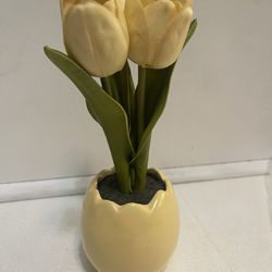 Artificial flowers Decoration, ceramic vase; 4” width and 10” high;