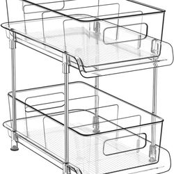 2pack Multi-purpose 2 Tier Clear Storage Organizer, new